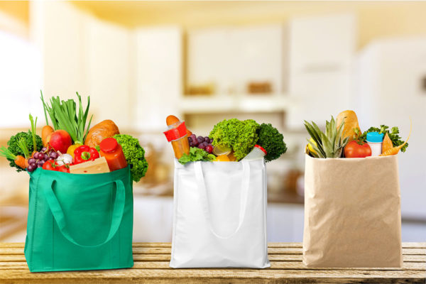 Three Grocery Bags with Produce