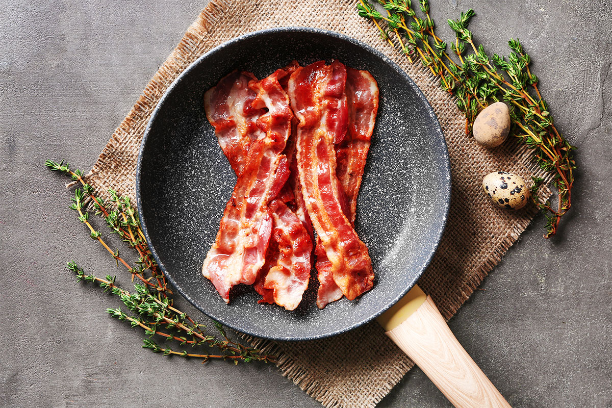 Bacon in Frying Pan with Herbs